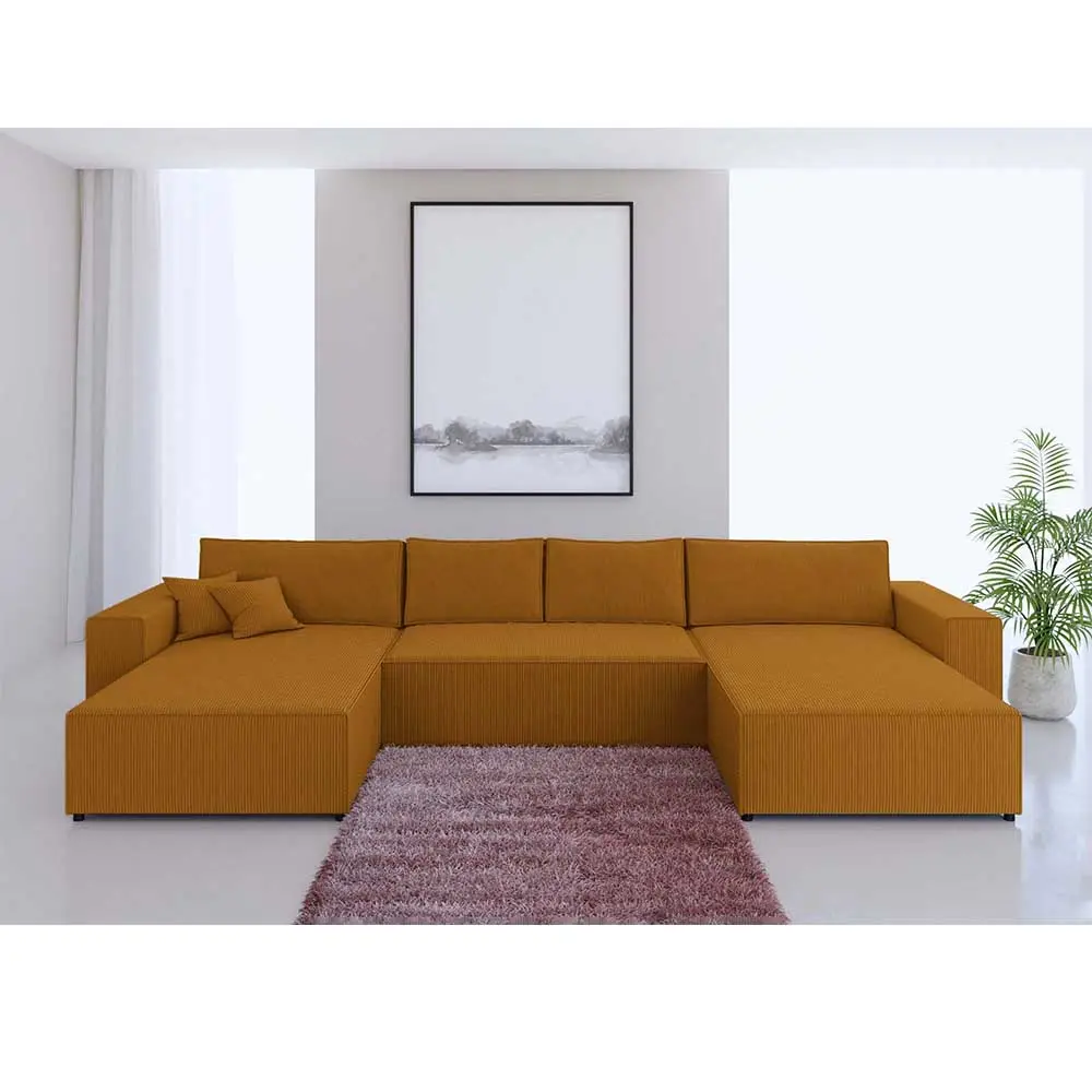 La forma a U è popolare in europa e in America divano panoramico convertibile con divano letto in velluto a coste lilla