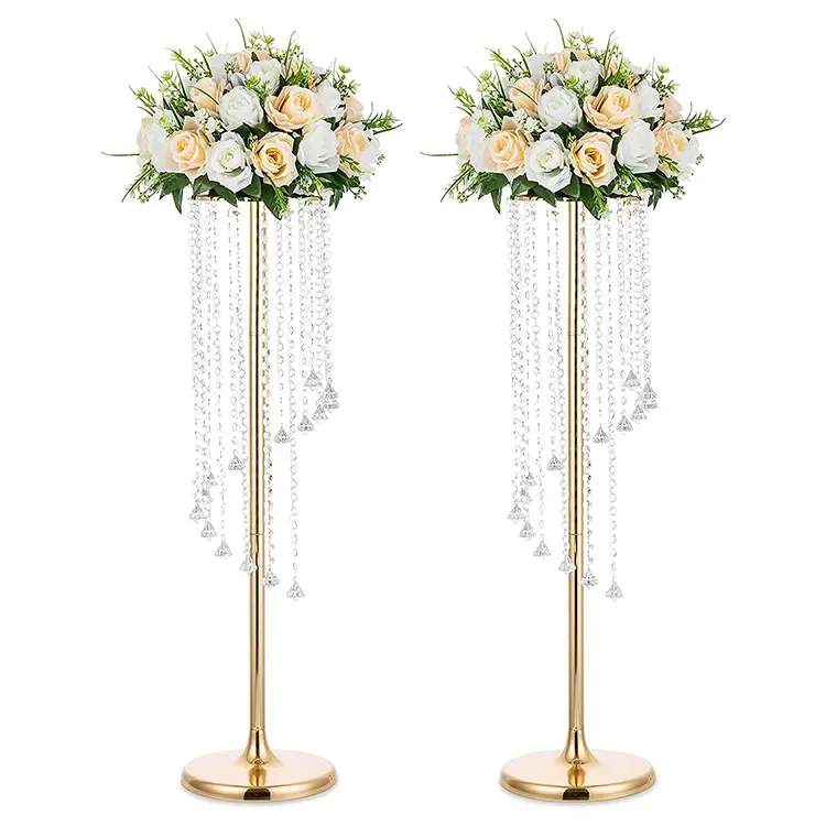 Metal Tall Artificial Flower Vase Holders Stand Wedding Table Decorations Gold Candelabra Crystal Centerpieces