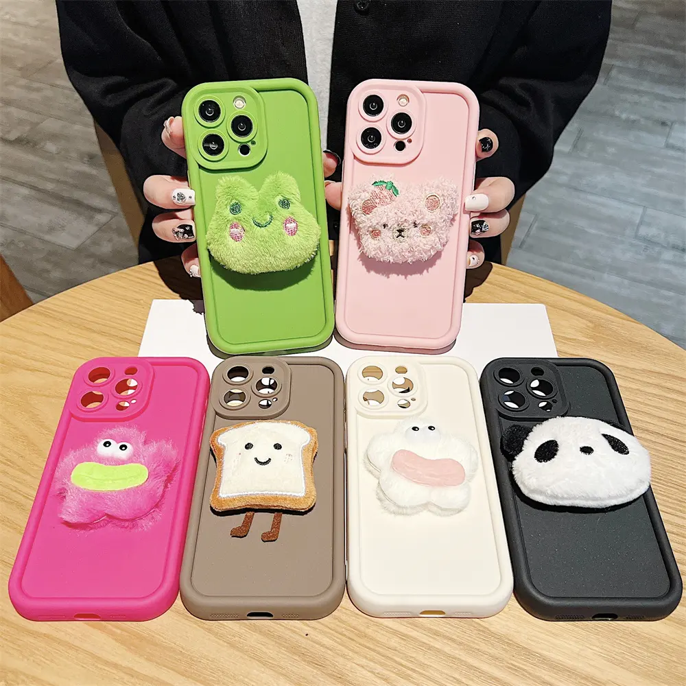 3d Cute Cartoon Animal DIY Plush toys Designs Mobile Phone TPU Silicone Phone Case For Iphone 15 Pro Max 14 13 12 11 7 8