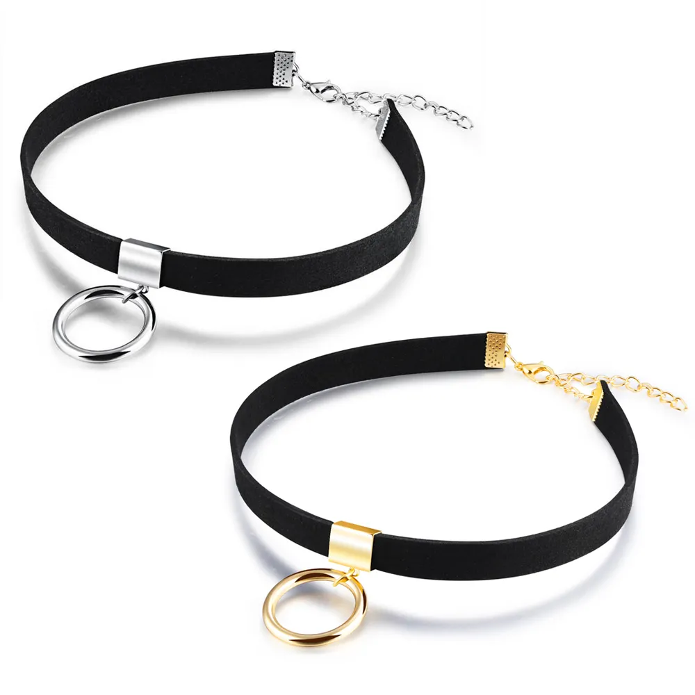 Charm ajustable Cruz gargantilla Collar para mujer cuero negro plata/oro colgante cadena con fábrica personalizada al por mayor