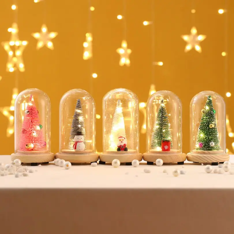 크리스마스 선물 나무 유리 커버 빛나는 미니 크리스마스 트리 데스크탑 크리 에이 티브 장식품