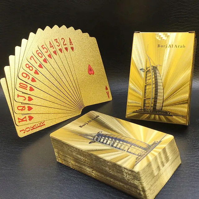 Cartes à jouer en forme de feuille d'or Poker américain Cartes plaquées or sur mesure Carte à jouer en plastique