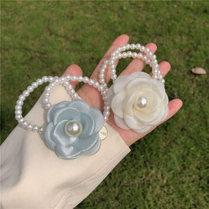 法国优雅的大布艺花珍珠黑白玫瑰山茶发带女发圈弹性发带 - Product Image 3