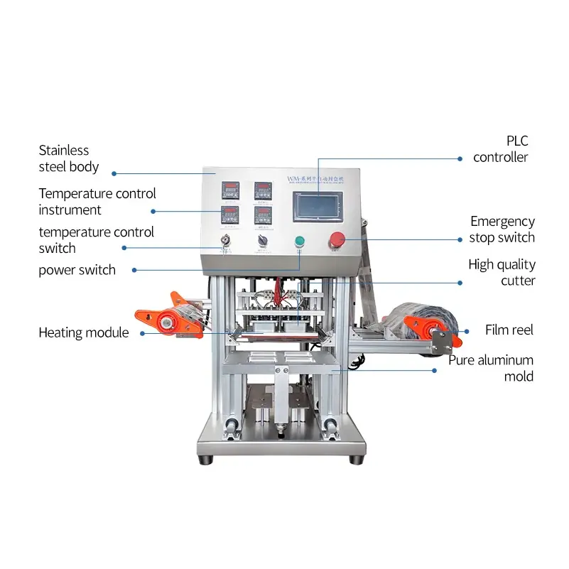 Automatische Commerciële Lade Sealer Bubble Thee Cup Tray Sealer Verpakking Machine Pneumatische Voedsel Lade Sealer