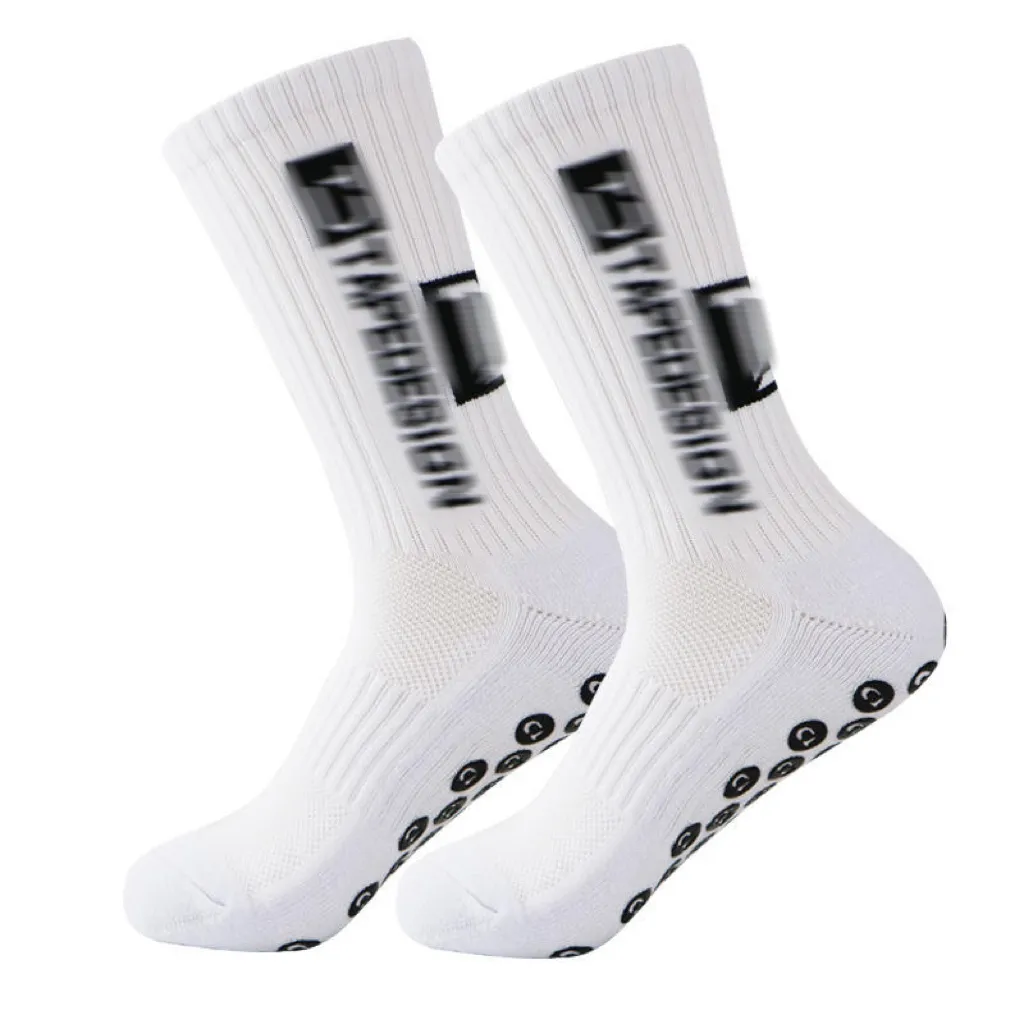 Calcetines deportivos de tubo medio gruesos con logotipo personalizado, Calcetines antideslizantes a rayas para deportes, calcetines de fútbol para hombre