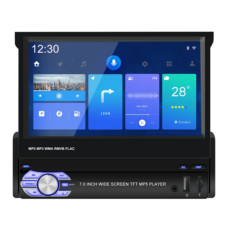 Reproductor Multimedia para coche, autorradio con Android, pantalla táctil retráctil HD de 7 ", MP5, BT, SD, FM, USB, Dvd, 7 pulgadas, 1DIN
