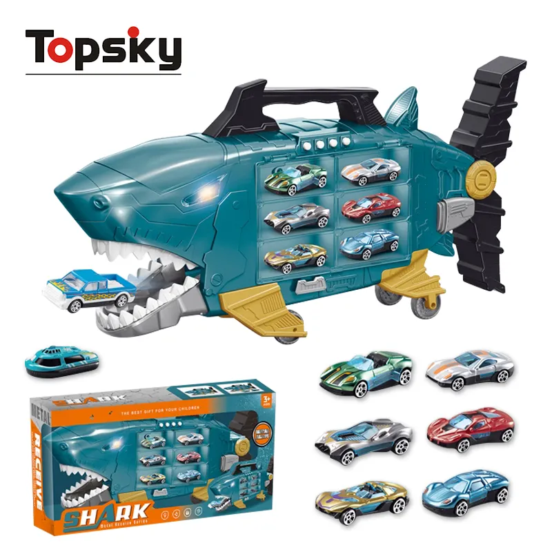 Alta Qualidade Plástico Pull Back Shark Storage Car Deslizando 2 Liga Veículo Transportadora Container Truck Shark Car Die cast Brinquedos para Kid