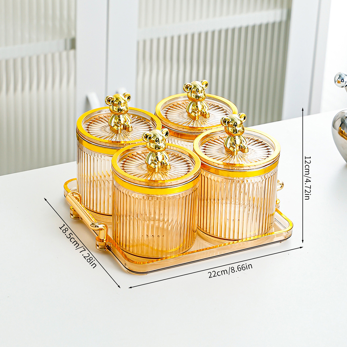 Amber 4-jar Golden Bear Tray Sealing Container