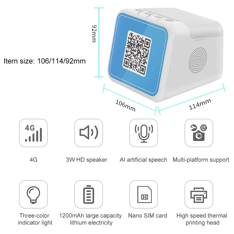 MD718 4G WIFI QR-Code-Scan-Plattform Zahlungs box mit Lautsprecher mit Drucker
