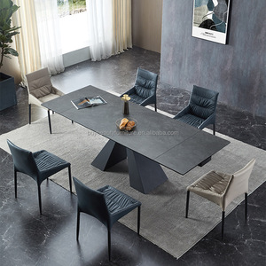 Ý tối giản hình chữ nhật bàn ăn ánh sáng thiêu kết đá nối dài hình chữ nhật sáng bóng ghế thiết lập cho căn hộ nhỏ - Product Image 2