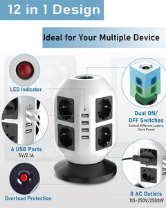 Çift anahtar masaüstü soket kulesi ile 4 USB çok soket kule 5 m uzatma kablosu güç şeridi ile 12 yollu güç şeridi - Product Image 2