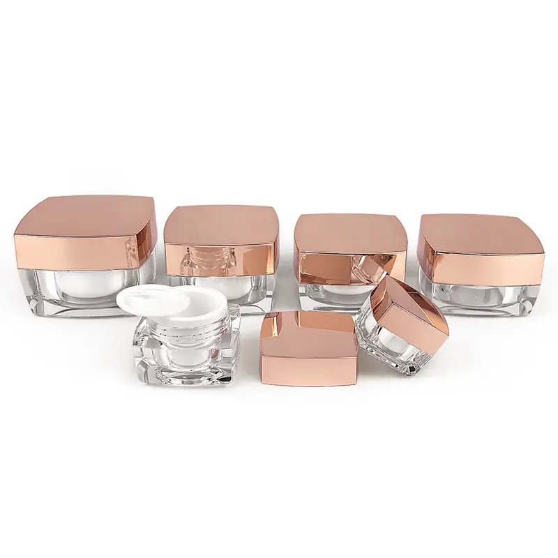 Factory wholesale white liner 5ml to 50mlsquare rose gold silver black cosmetic cream Empty acrylic empty plastic cans