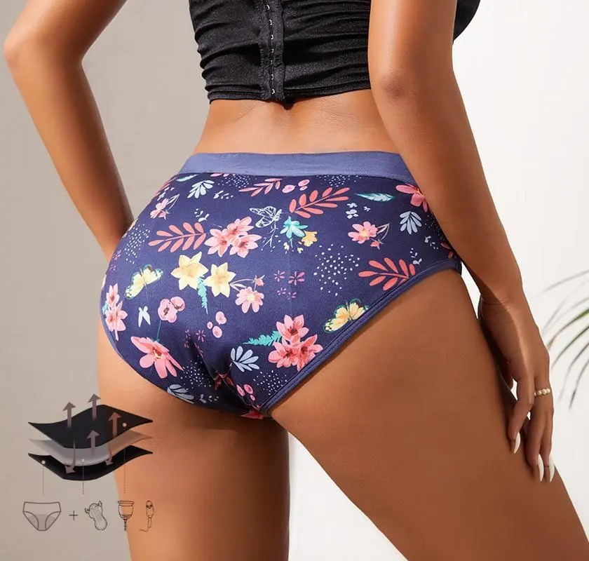 INTIFLOWER Algodón orgánico Señoras Período menstrual Bragas 4 capas a prueba de fugas Teen Gril Culotte Breve ropa interior Culotte Menstruell