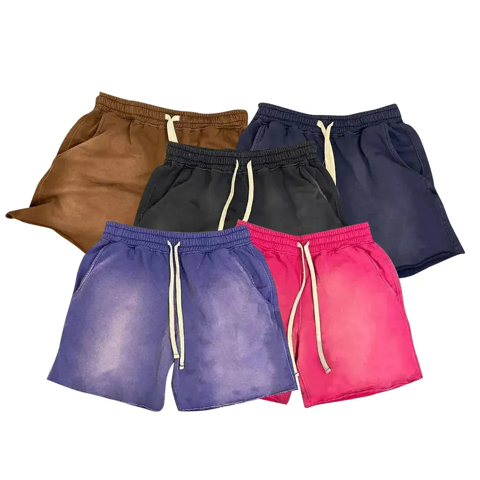 Nova Chegada Cordão Francês Terry 100% Shorts De Algodão personalizado mens vintage Lavagem Ácido shorts para homens