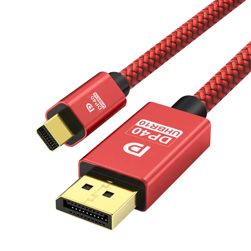 Kabel port Mini kepang merah untuk kabel DisplayPort 1.4 8K 60Hz 4K 144Hz 2K 240Hz HDR DSC 1.2 Thunderbolt 2 DP Mini ke kabel DP