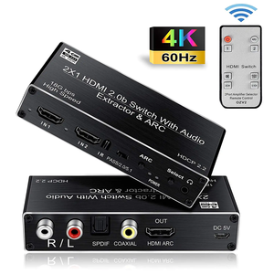 4K 2x1 HDMI2.0b <strong>Switch</strong> <strong>2</strong> <strong>Input</strong> <strong>1</strong> <strong>Output</strong> 4K@120Hz Switcher Box with ARC Remote Optical Toslink SPDIF+Coaxial+Analog RCA Audio