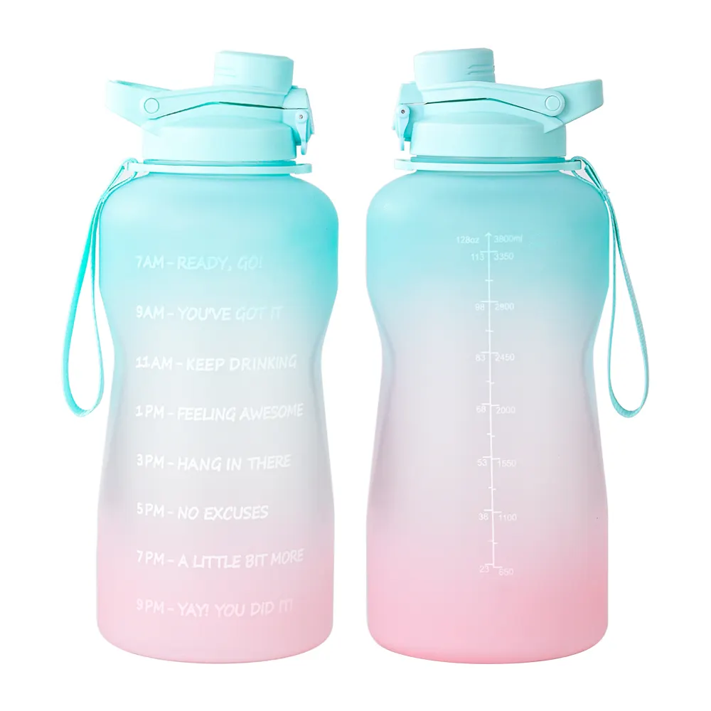 Botol olahraga Gym 2 Liter 64oz, botol air motivasi setengah galon dengan sedotan 3 dalam 1 buah botol air olahraga gym