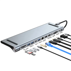 端口12合1 C型集线器坞站，带双高清电视标清TF USB 3.1 USB-C PD RJ45音频USB集线器适配器，适用于Macbook电脑 - Product Image 1