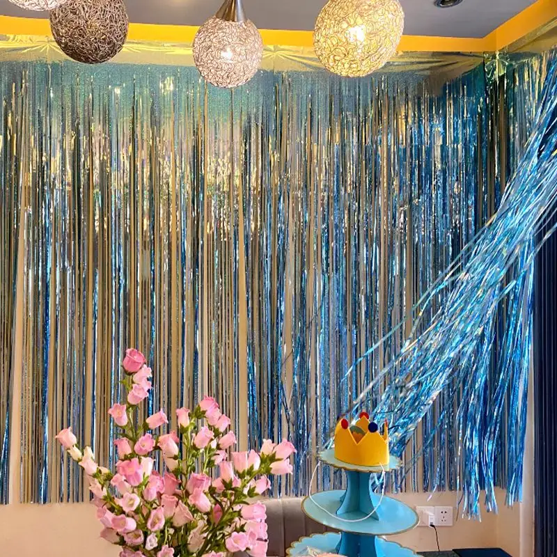 Tinsel String Foil Fringe Curtain Shimmer Tassel Curtain Backdrop For Party Decor