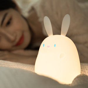 Lindo conejito noche luz niños Kawaii conejito lámpara silicona Animal Touch Sensor guardería recargable LED conejo temporizador bebé regalo - Product Image 3