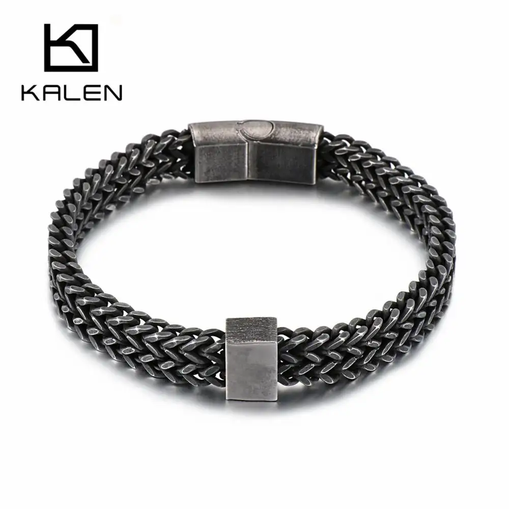 KALEN 20cm Stainless Steel Brushed Link Chain Bracelet For Men