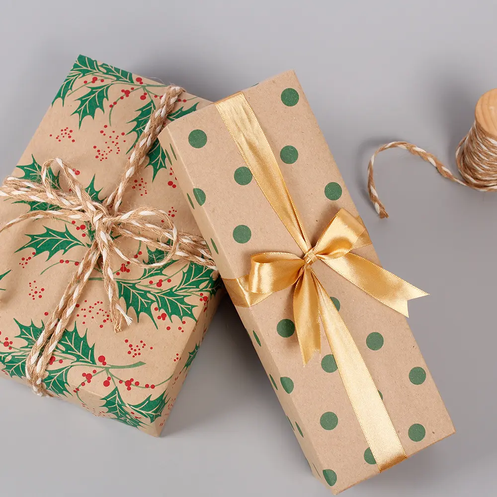 Carta da imballaggio natalizia all'ingrosso marrone Kraft rotolo di carta natalizia confezione regalo involucro regalo di natale
