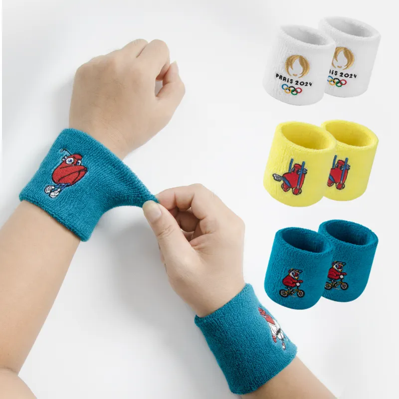 2024 Franse Games Custom Borduurwerk Tennis Polsbandjes Ademende Sport Zweetband Handdoek Polsbandje