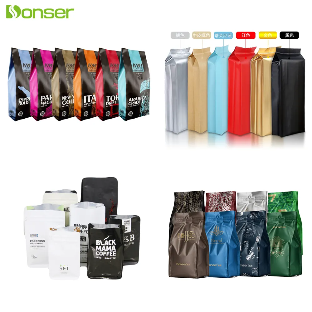 250g 500g Coffee Bag Factory Recycle Custom Zip lock Flat Bottom Smell Proof Stand Up Pouch Coffee Packaging Mylar Bags
