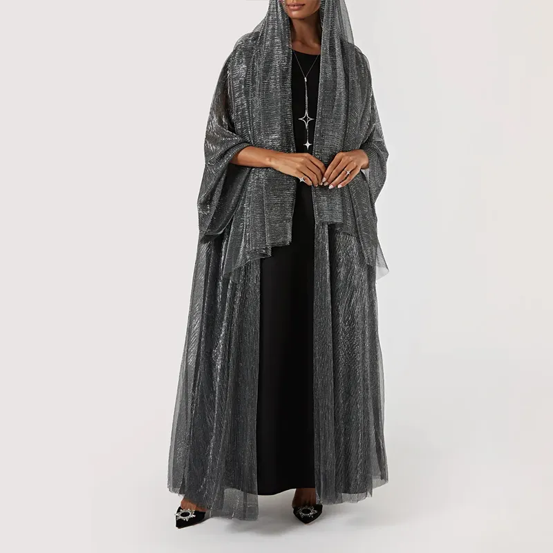 2024 nuevo diseño personalizado negro brilla abaya abierta al por mayor vestido abaya abierto con hijab