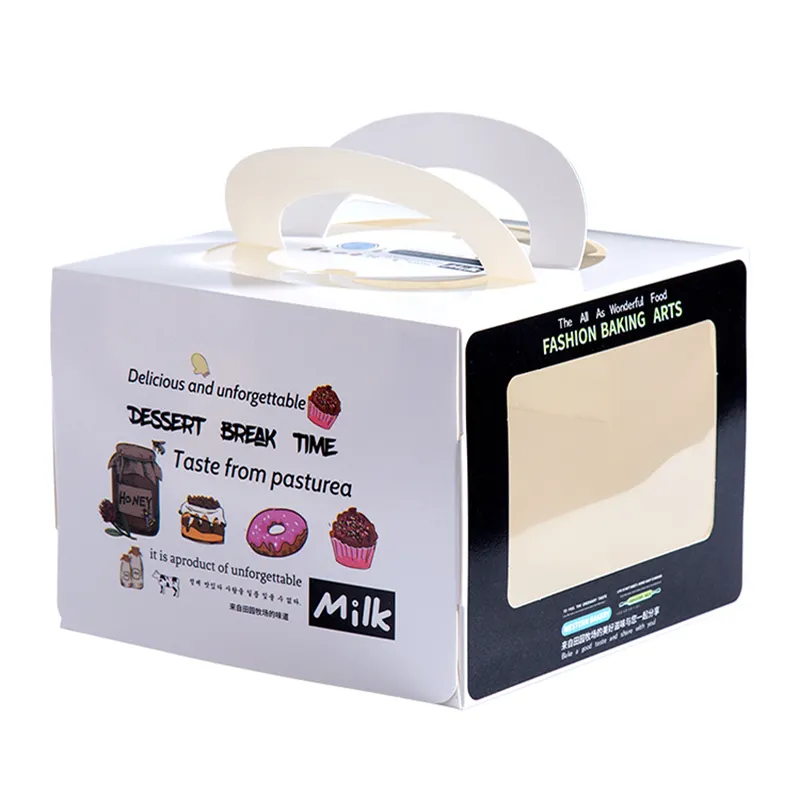 Caja de comida rectangular de tamaño personalizado, embalaje de pastel con ventana, venta al por mayor