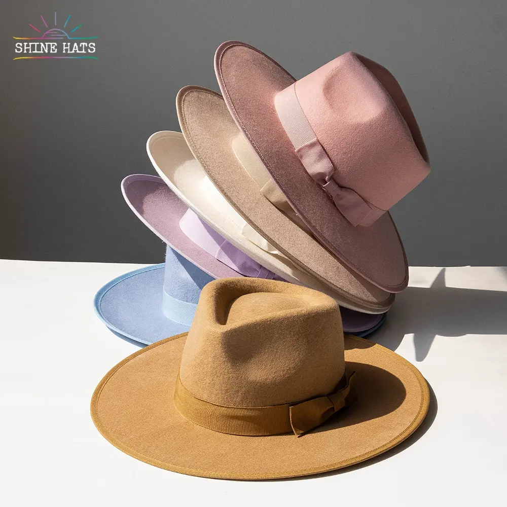 Shinehats cappelli Fedora personalizzati all'ingrosso donne di alta qualità a tesa larga 100% cappelli di feltro di lana inverno Jazz Panama Chapeau Femme Chic