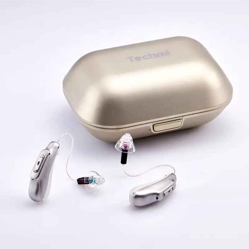 Apparecchio acustico invisibile Mini Digital Open Fit con funzione di cancellazione del rumore apparecchi acustici Bluetooth per custodia
