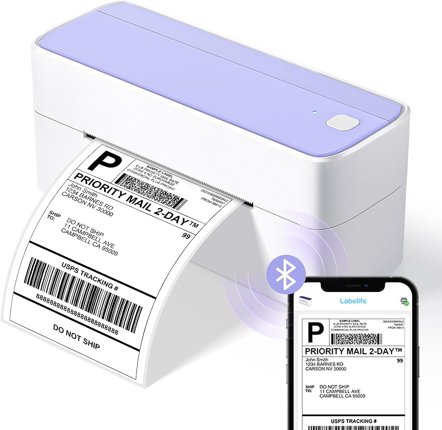 Purple&White printer with 10sheets 4x6 paper