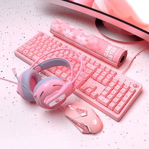 Teclado y ratón usb con cable para ordenador, teclado mecánico para videojuegos, color rosa - Product Image 1