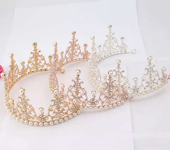 Nuziale Del Rhinestone Della Perla Corona Coreano Principessa Della Perla del Diadema Corona di Nozze Per La Ragazza