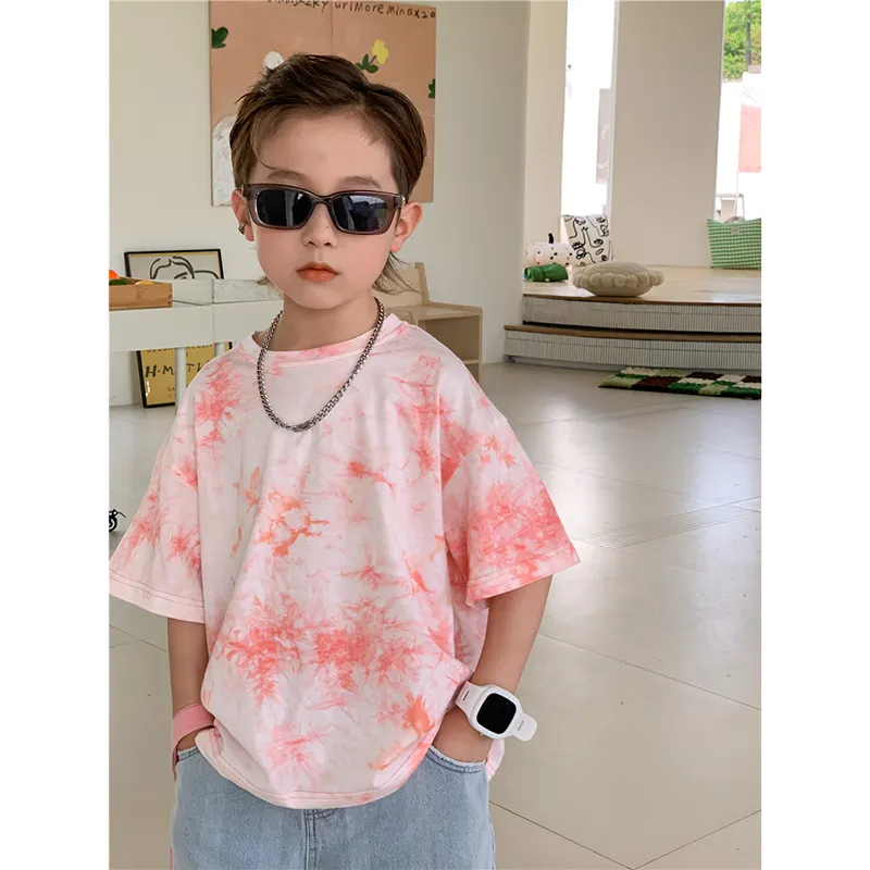 High Quality Streetwear Whole Sale Hip Hop Oversized Tshirt Unisex Cotton Printing Tie Dye Kids T Shirts For Kids