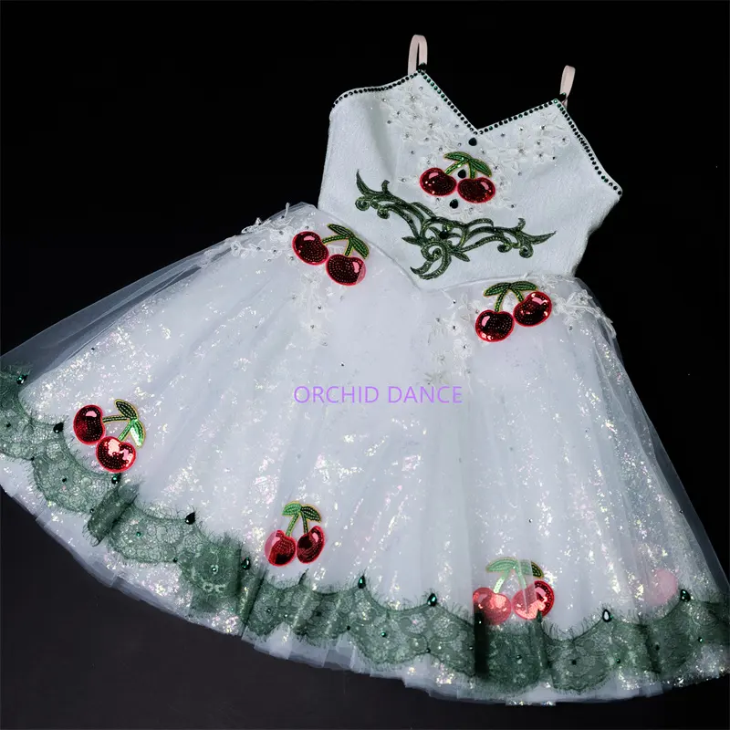 Taille personnalisée professionnelle enfants filles cerise radis danse Performance porter des Costumes de Ballet blanc vert danse Tutu robe