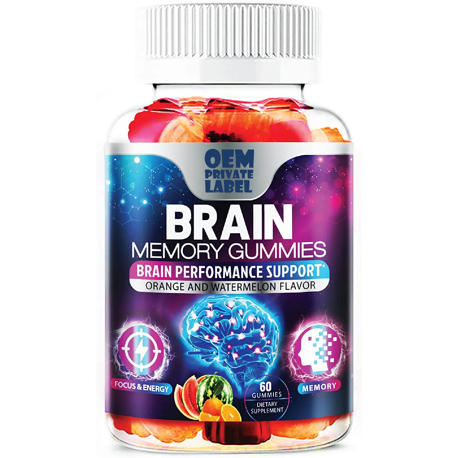 Bonbons pour le Cerveau Nootropique de Marque Privée Supplément Concentration du Cerveau Pilules pour la Mémoire Gommes Booster pour le Cerveau