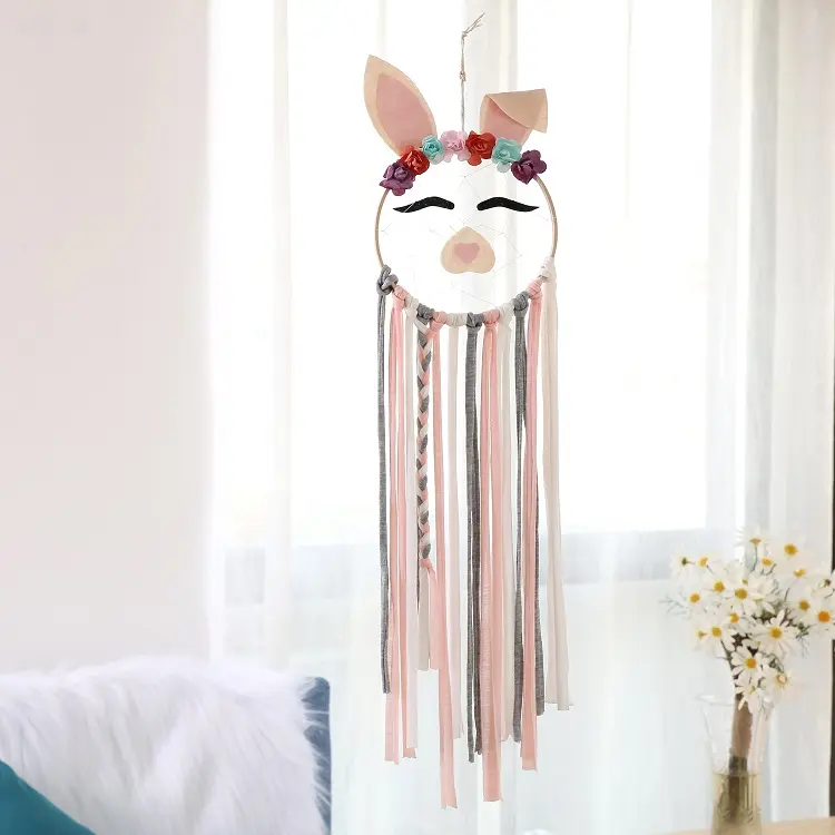 Attrape-rêve plumes personnalisé 1 pièce, décoration artisanale, cochon, pour chambre de bébé
