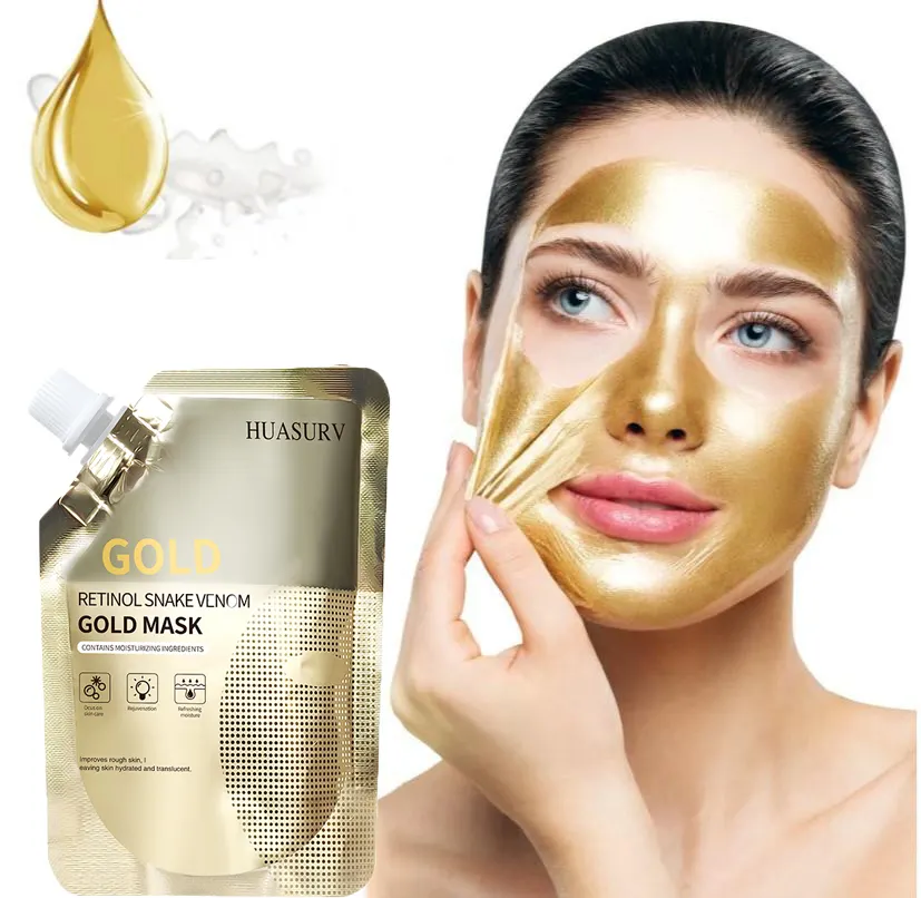 Gesicht 24K Gold Maske feuchtigkeitsspendende Gesichtsmaske Haut aufhellend Anti-Aging Retinol Schlangenvergiftung Peptid 24K Gold Maske Gesicht