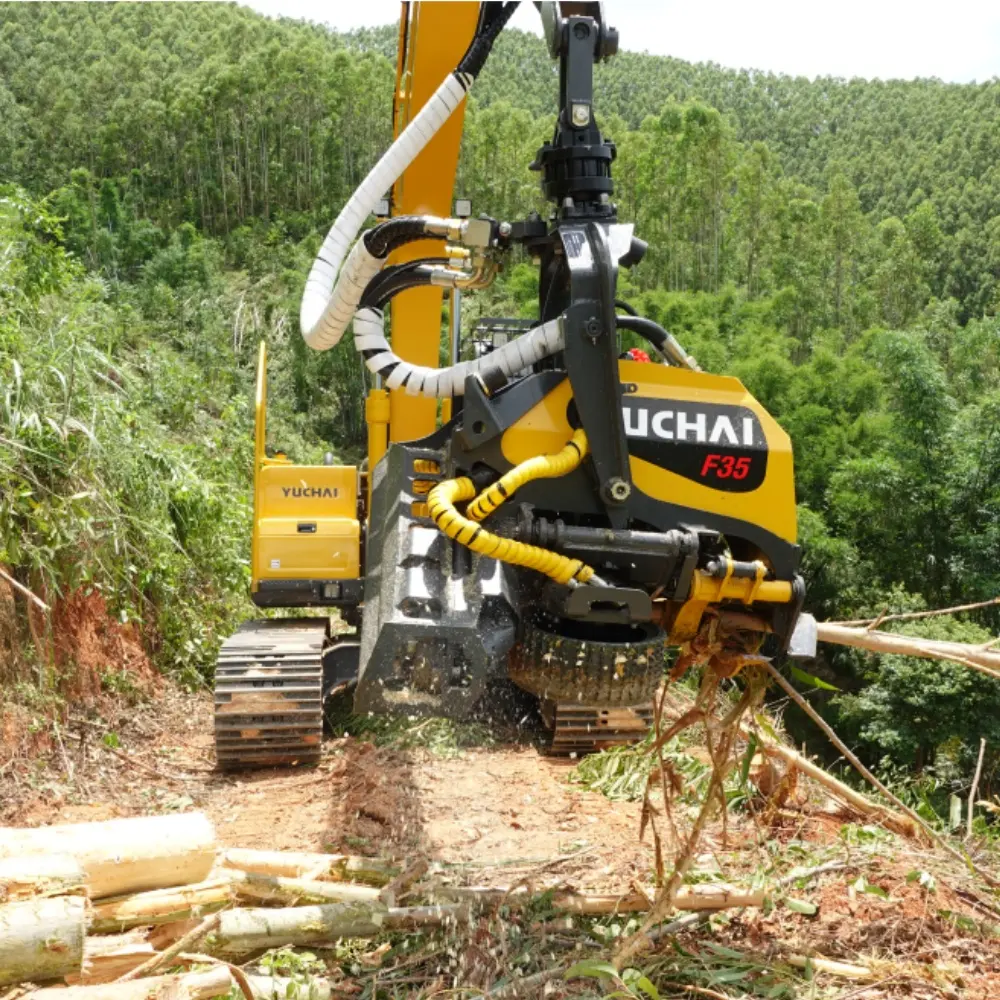 Yuchai F35 IV mietitrice testa di raccolta del legname albero di taglio escavatore raccoglitore di legno per silvicoltura macchina coltello per la foresta