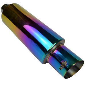 ユニバーサル2 "インレット<span class=keywords><strong>3</strong></span>" アウトレットマフラーポリッシュステンレス鋼パイプバーントチップ長さ14.8インチ自動共振器カーアクセサリートラック