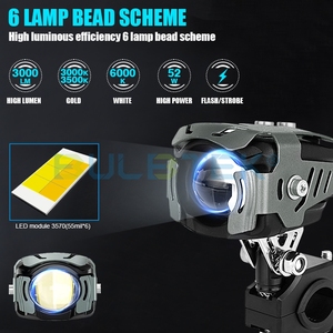 BULBTEK S4 1.8 inç LED motosiklet Spot ışık 52W 3000LM altın sarı 3000K beyaz 6000K Pod sürüş Strobe flaş çift sis lambası - Product Image 4
