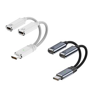 Cable de nailon para auriculares 2 en 1 PD 100W Tipo-c macho a tipo C hembra Cable de datos corto Conector de audio de sonido Hi-Fi para almohadilla de teléfono - Product Image 1