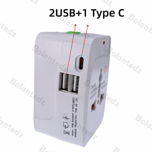 Adaptador de corriente de conmutación universal Adaptador de viaje mundial todo en uno multifunción con puertos de carga tipo C 2USB