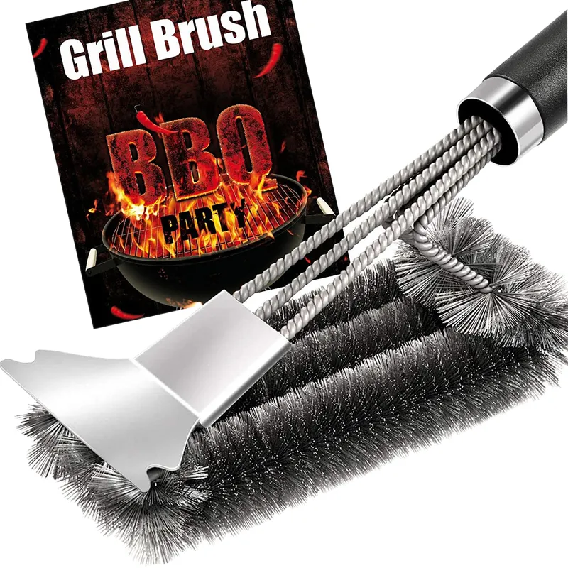 Grill Brush and Scraper BBQ Brush for Grill Stainless Steel Woven Wire 3 in 1 Extra Strong Grill Cleaning Brush Accessories