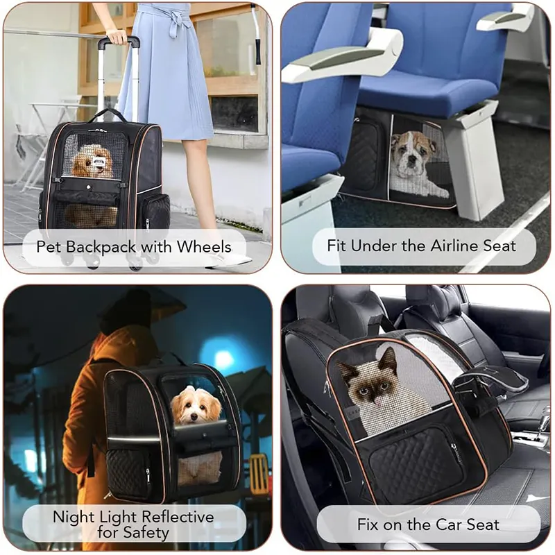 Borsa da viaggio traspirante per cani borsa Trolley per animali domestici con ruote multifunzione all'ingrosso