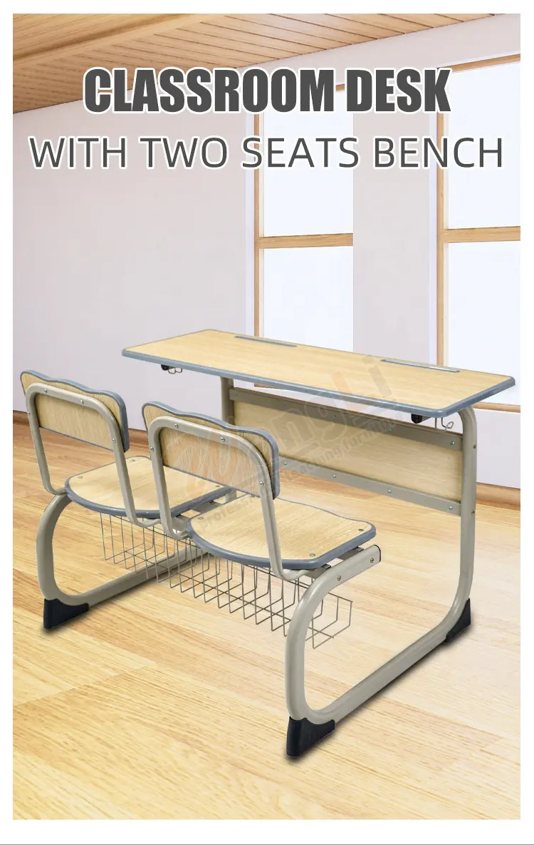 Mobilier de salle de classe, ensemble de bureaux et de chaises d'école à Double siège intégré et chaise d'école pour étudiants