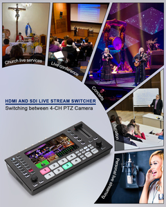 Conmutador mezclador de video FoMaKo 4K SDI HDMI, pantalla LCD FHD de 5,5 pulgadas, entrada de 5 canales 4K 60FPS, salida de 1080p 60FPS, control PTZ M4