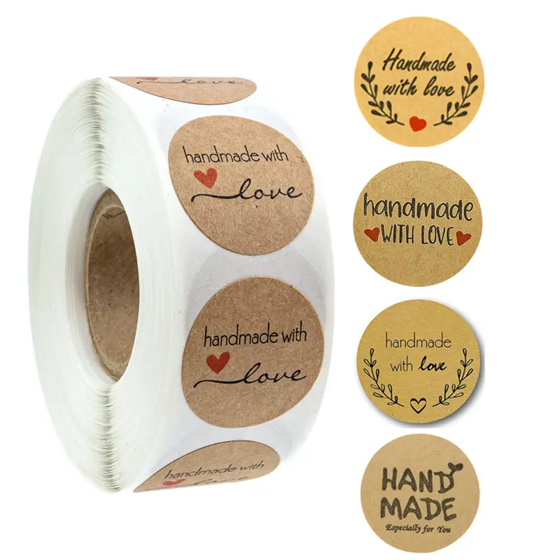 Ready to ShipIn StockFast Dispatchkraft Paper Adhesive Hand Made with Love Stickers Seal Handmade Sticker Labels for Gift Bags Cupcake Boxes